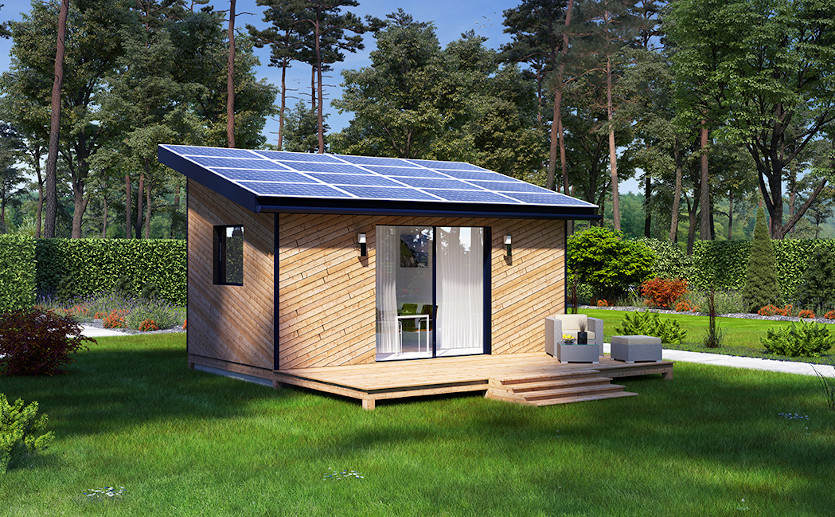 Retiro con paneles solares usados como techo